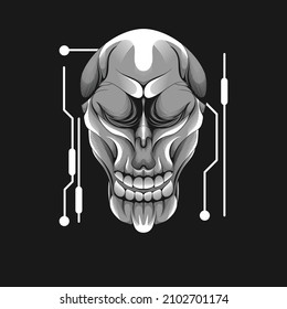 skull head mecha illustration design in delicate colors, with gothic and future themes in vector format