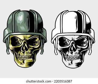 skull head with military helmet