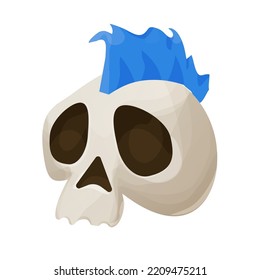 Skull, Head With Mohawk Hairstyle, Cool Punk Skeleton In Cartoon Style Isolated On White Background.