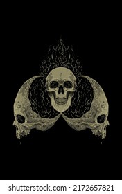 Skull head moon with fire artwork illustration