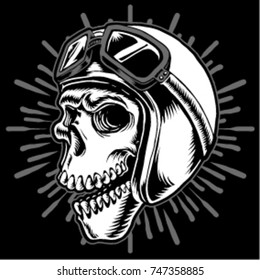 Skull head motorbike club art tee design print
