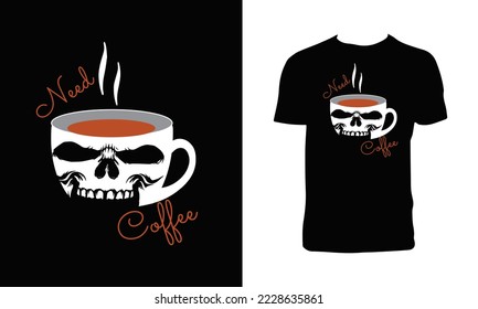 Skull Head And Mug T Shirt Design .