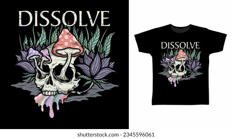 Skull head with mushroom t shirt and apparel design concepts