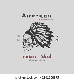skull head with native american headdress. Design element for logo, label, sign, emblem, poster.