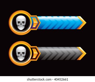 skull head on blue and black arrows