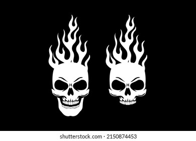 Skull Head on fire, Human bones head vector 