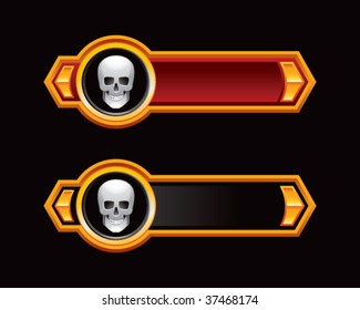cabeza de cráneo sobre flechas rojas y negras