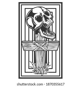skull head on the top of cross. vector illustration.
