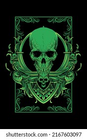 Skull head with ornament artwork illustration