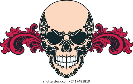 Skull head with ornament vector illustration