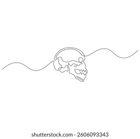 Skull head outline drawing illustration. Continuous line draw of skull head vector.