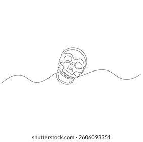 Skull head outline drawing illustration. Continuous line draw of skull head vector.