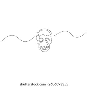 Skull head outline drawing illustration. Continuous line draw of skull head vector.