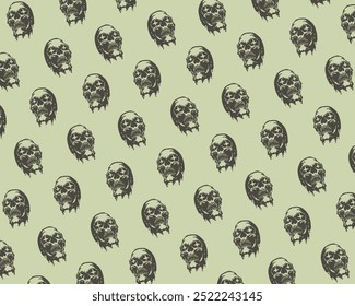 Skull Head Muster Hintergrund Illustration Vektor Vintage Stoff Textil Design Print Kunst bearbeitbar