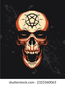 Cabeza de cráneo con símbolo pentagram ilustración vectorial