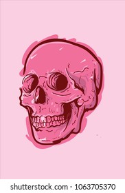 skull head pink hand drawn