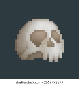 skull head in pixel art style with isolated background