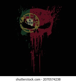 Skull head Portugal flag with grunge texture - vector t shirt design