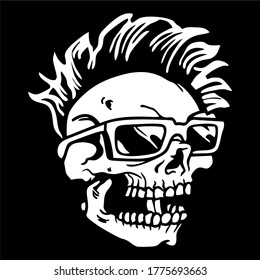 Skull Head With Punk Hair, Wear Glasses