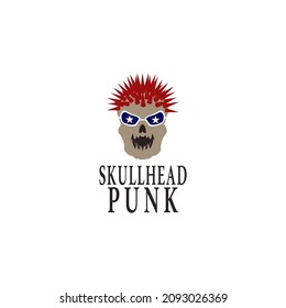 Skull head punk logo. Vector illustration template design