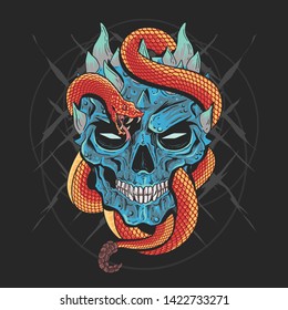 SKULL HEAD PUNK AND SNAKE ARTWORK DETAIL VECTOR WITH EDITABLE LAYERS GOOD FOR TSHIRT DESIGN AND ELEMENT HOROR AND SCARE THEME