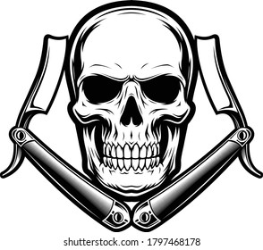 SKULL HEAD WITH RAZOR ILLUSTRATION VECTOR DESIGN