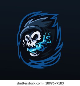 Skull Head Reaper mascot illustration for sports and esports logo Premium Vector