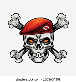 cabeza de cráneo con ilustración de tapón rojo