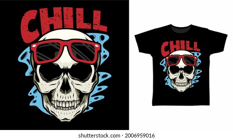 Skull Head with Red Glasses illustration t-shirt design concept.