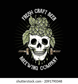 skull head retro illustration with craft beer