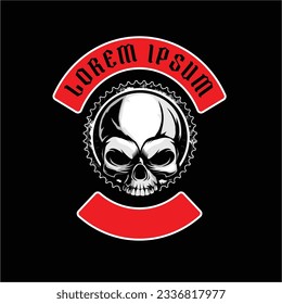 skull head with rocker rocker motorcycle club vector logo