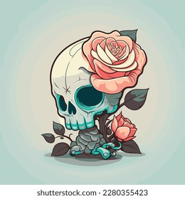 Skull Head With Rose Art