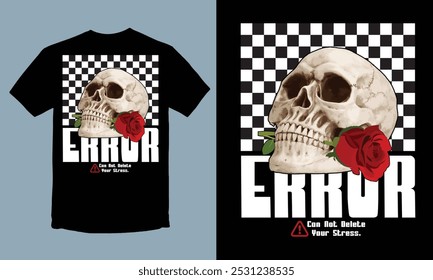 Skull head with rose and fire vector illustration t-shirt design.