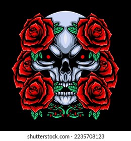 skull head with rose flower vector illustration design