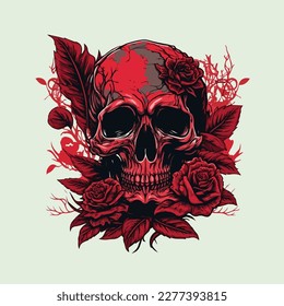 Skull head with rose of vintage illustration