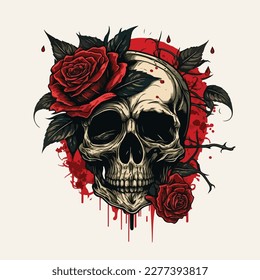 Skull head and rose