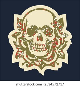 Cabeça do crânio com rosa da ilustração vintage