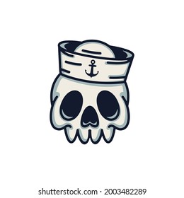 The Skull Head With Sailor Hat Vector Illustration