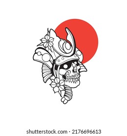skull head with samurai helmet japan style artwork