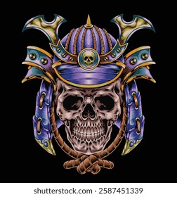 skull head samurai vector illustration with detailed color