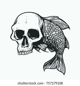 Skull Head Scary Fish Illustration