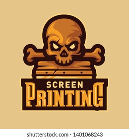 skull head screen printing esport logo mascot vector illustration