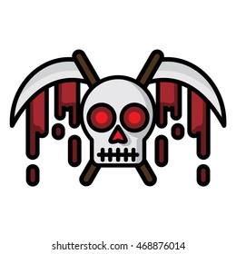 SKULL HEAD AND SCYTHE VECTOR ICON