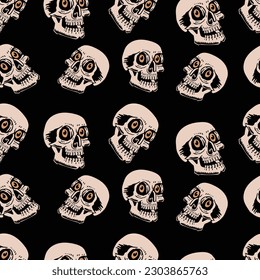 skull head seamless pattern on black background