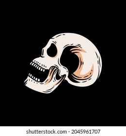 Skull head side view with vintage style
