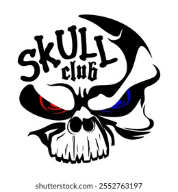 Skull head silhouette with text Illustration skull club blue red eyes logo