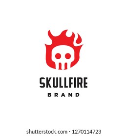 skull head skeleton in fire flame ignite logo icon vector inspiration