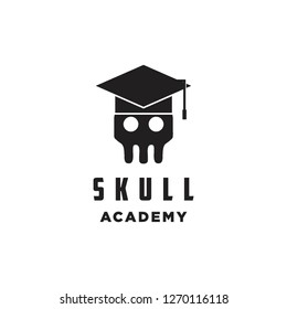 skull head skeleton with hat school academy graduation logo icon vector template inspiration