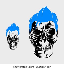 skull head with sky blue hair