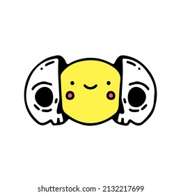 Skull head with smile face inside. Illustration for street wear, t shirt, poster, logo, sticker, or apparel merchandise. Retro and pop art style.